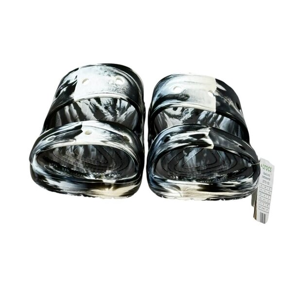 CROCS Men's NEW Classic Marbled Sandal Black and White Double Strap Slide On 13 - Picture 4 of 12